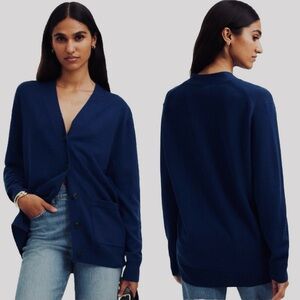 Madewell merino wool blend V-Neck oversized navy blue heathered button cardigan